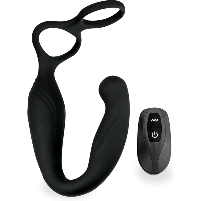 Vibromasseur sex toy homme gode anal Stimulateur prostatique télécommandé avec double cockring Santiago - Noir