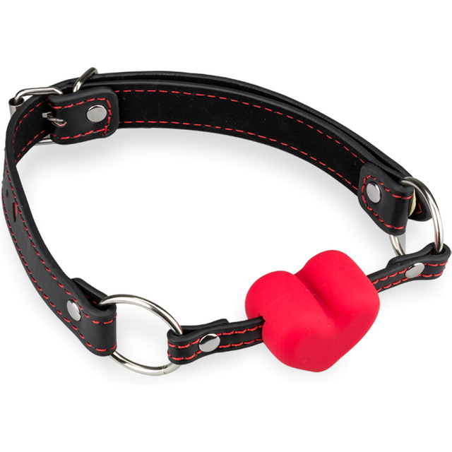 Gag-ball en similicuir avec cœur en silicone