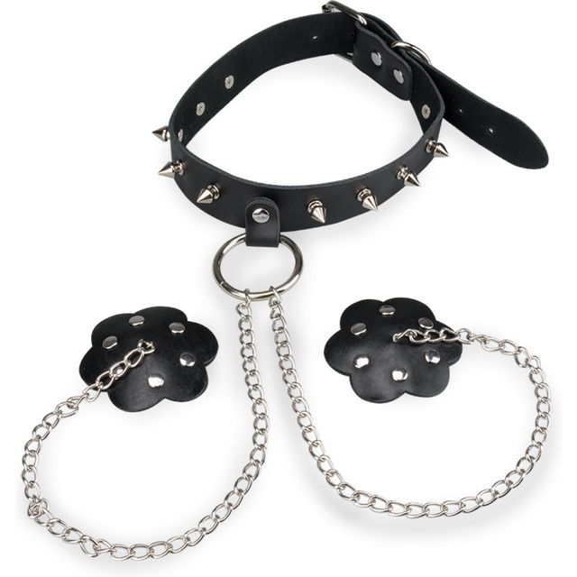 Collier BDSM à pointes et nippies à rivets