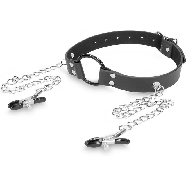 Bâillon Anneau avec Pinces à Seins O-Ring Gag