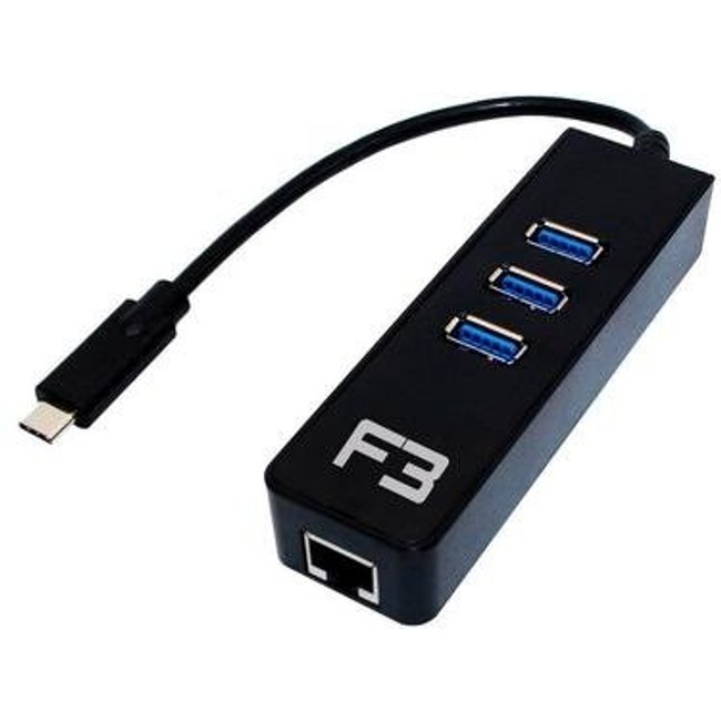 HUB USB 3.0 e RJ45, F3, 3 Portas, 10/100/1000Mbps - JC-TYC-R03