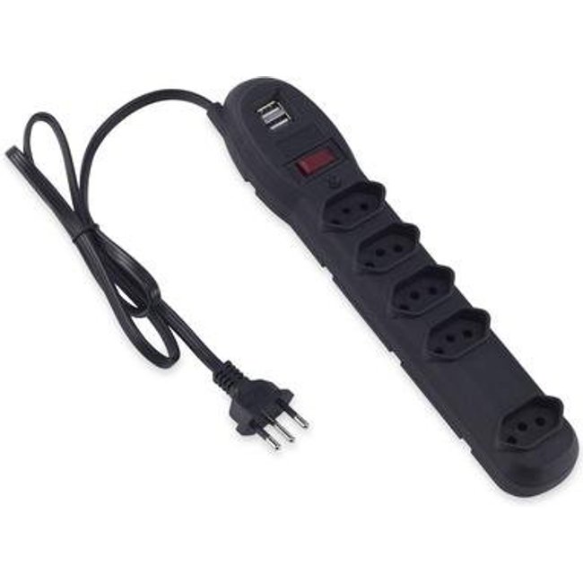 Filtro de Linha Force Line com USB, 5 Tomadas, 10A, Preto - 0060500023