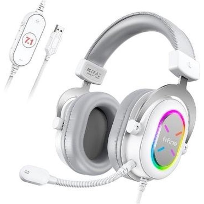Headset Gamer Fifine Ampligame H6X, RGB, 7.1 Surround, 50mm, USB, PC, Móvel e Console, branco - H6XW