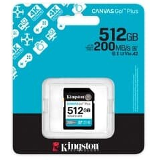 Cartão de memória Kingston, SDXC Canvas Go Plus, 512GB, Gen4, 200MB/s - SDG4/512GB