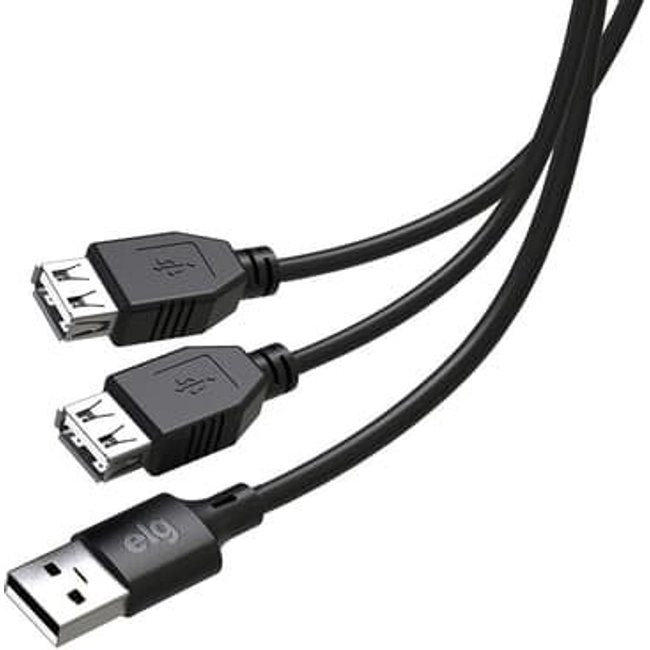 Cabo Extensor ELG USB 2.0 e com 1 Porta Macho e 2 Fêmeas, 1.5m, Preto - USBY2