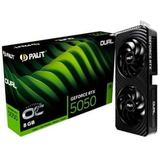 Placa de Vídeo Palit RTX 5050 Dual OC NVIDIA Geforce, 8GB, GDDR6, 2647 MHz, DLSS, Ray Tracing - NE65050S19P1-GB2070D