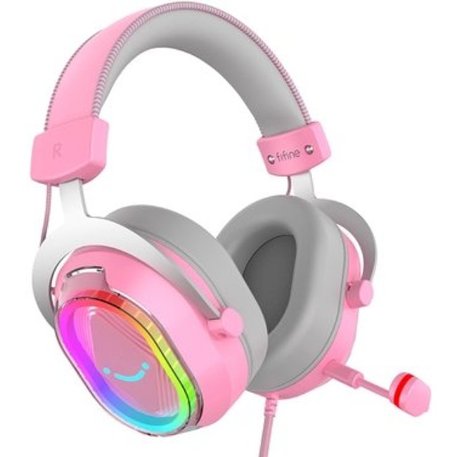 Headset Gamer Fifine AmpliGame H13, 7.1 Surround, Microfone Removível, RGB, para PC/PS5/Xbox, Rosa - H13P