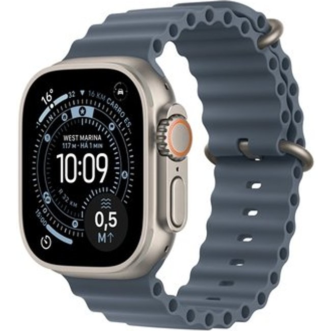 Apple Watch Ultra 3 GPS + Cellular, Caixa Natural de Titânio de 49 mm, Pulseira Oceano Azul-âncora - MEWH4BE/A