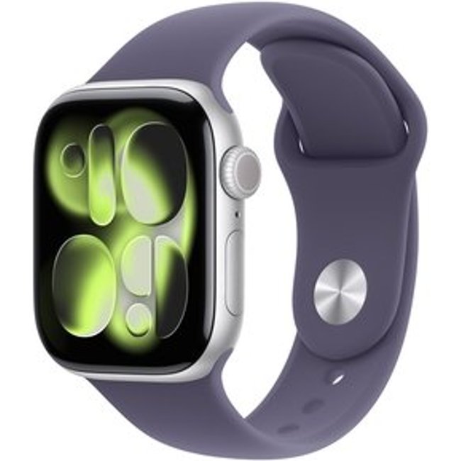 Apple Watch Series 11 GPS, Caixa Prateada de Alumínio de 42 mm, Pulseira Esportiva Roxo-névoa, Tamanho P/M - MEU64AM/A