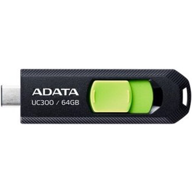 Pen Drive 64GB ADATA UC300, USB 3.2, OTG, Dual Conector, Retrátil, Preto e Verde - ACHO-UC300-64G-RBK/GN