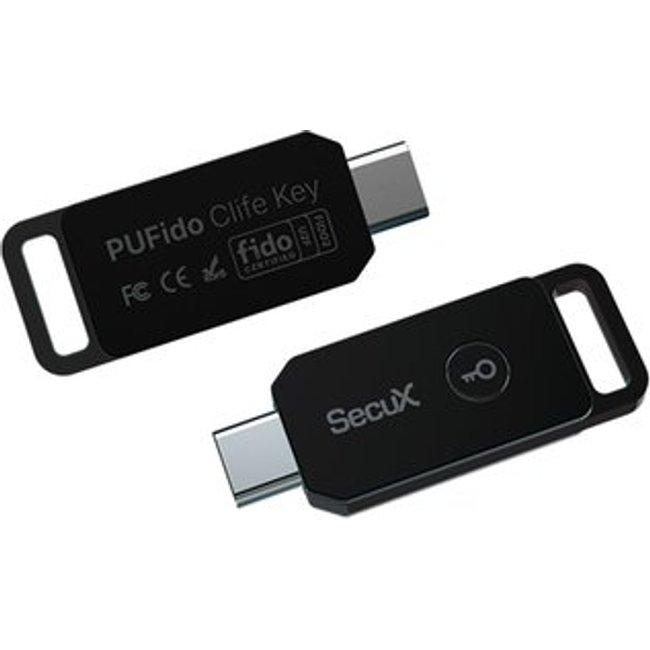 Chave de Segurança SecuX PUFido Clife Key, Autenticação 2FA/MFA, Biometria, USB-A, USB-C, Preto - 98-070-000100