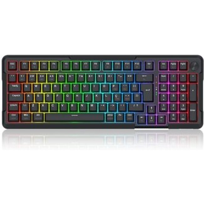 Teclado Mecânico Gamer Sem Fio Redragon Arlokks K742B, RGB, 1800 Compact, Switch RPC Linear, Roda de Volume, Tri-Mode, Preto - K742B