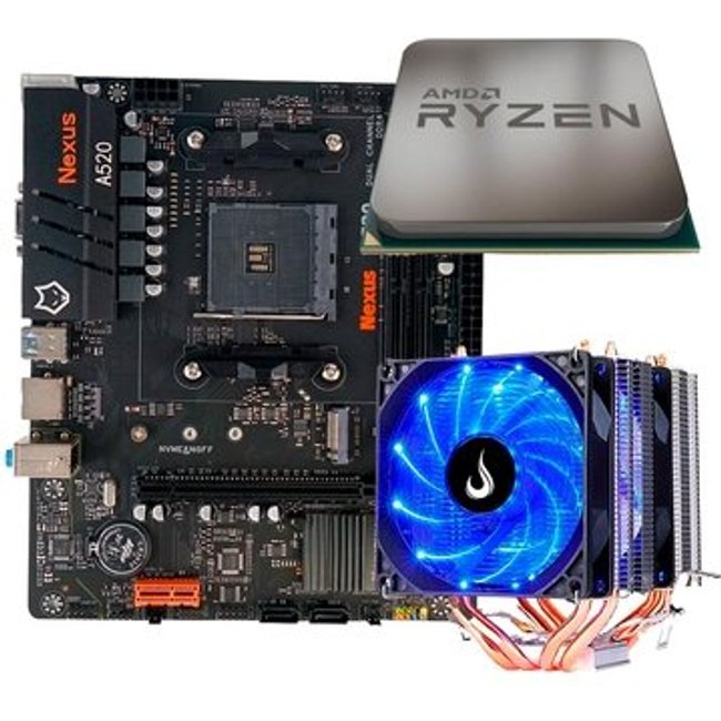 Placa-Mãe Husky Nexus A520 + Processador AMD Ryzen 5 5500F + Air Cooler Rise Mode Gamer G700