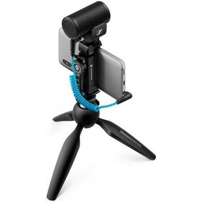 Microfone Supercardioide Sennheiser, Compacto, Direcional, Kit Mobile MKE 200: Clip para Smartphone + Mini Tripé, Preto - 509256