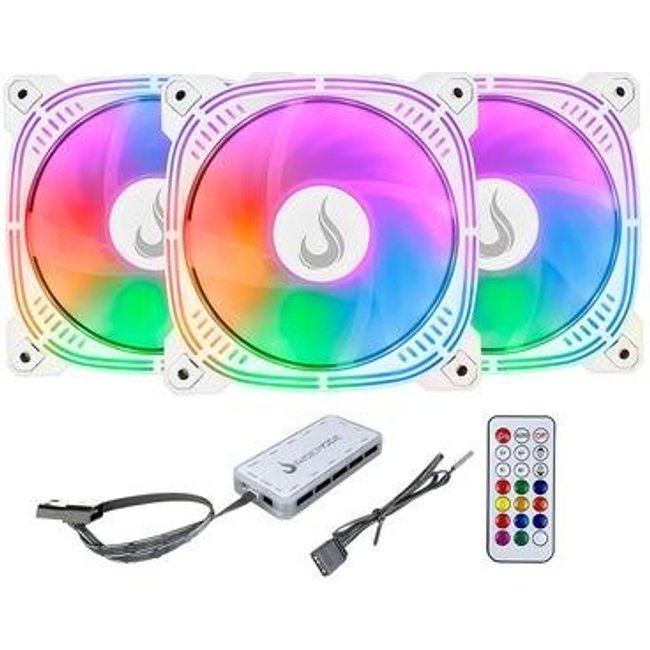 Kit Com 3 Ventoinhas Rise Mode Aura frost Pro, 120mm, ARGB, Branco - RM-CF-02-ARGB