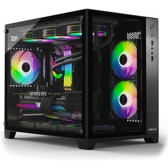 Gabinete Gamer Hyrax HGB710, Mini Tower, M-ATX, Frontal e Lateral Em Vidro Temperado, Sem FANs, Preto - HGB710B