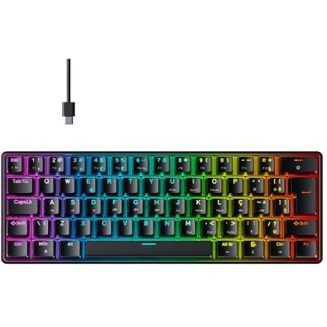 Teclado Mecânico Gamer Hyrax Thunder HCK61, RGB, USB-C, Switch Blue, 100% anti-ghosting, ABNT2, Preto - HCK61B-BLUE-RGB