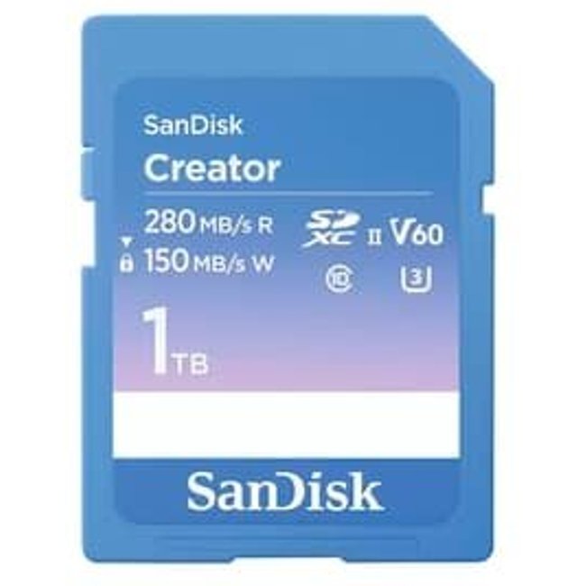 Cartão de Memória SanDisk Creator Series SD UHS-II 1TB, Leitura 280MB/s e Gravação 150MB/s - SDSDXEP-1T00-GNCIS