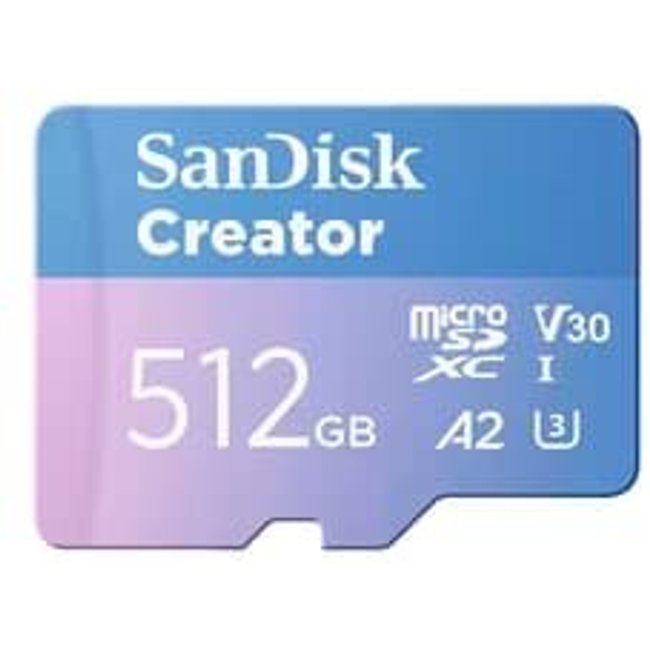 Cartão de Memória SanDisk Creator Series MicroSD 512GB, Classe 10, Leitura 190 MB/s e Gravação 130 MB/s - SDSQXAV-512G-GN6MS