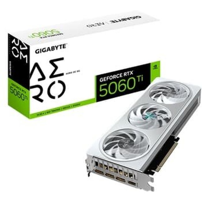 Placa de Vídeo Gigabyte RTX 5060 Ti AERO OC 8G NVIDIA GeForce, 8GB GDDR7, DLSS, Ray Tracing - GV-N506TAERO OC-8GD