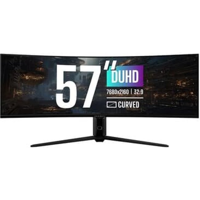 Monitor Gamer Curvo Cooler Master 57", 4K, UltraWide, 120Hz, 1ms, VA, DisplayPort e HDMI, HDR, FreeSync Premium, Ajuste de Altura - GP57ZS