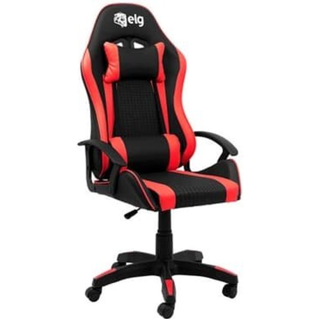 Cadeira Gamer ELG Syrax, Até 120 kg, Apoio Lombar, Cervical E Ajuste De Altura, Vermelho - CH36BKRD