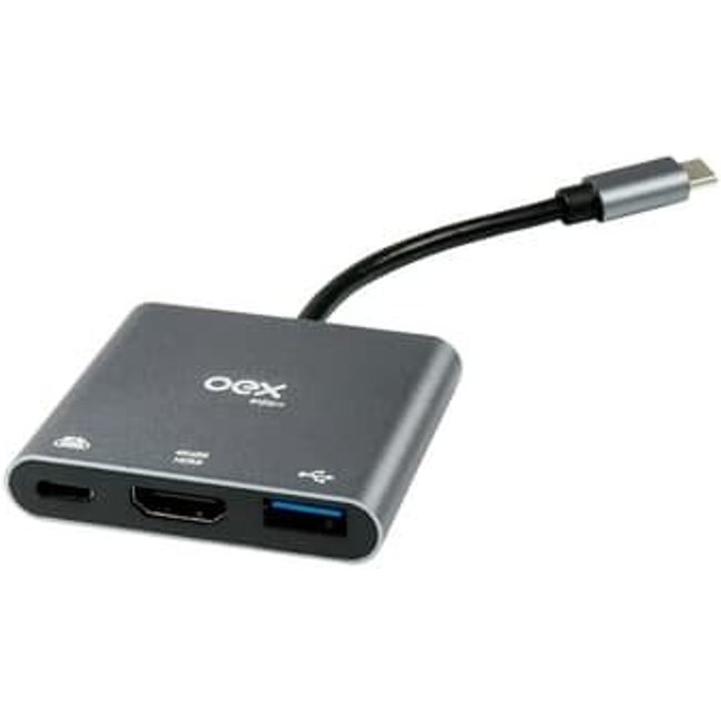 Adaptador Type C OEX AD401 3 Em 1, Conexão Type C Para HDMI, USB-C