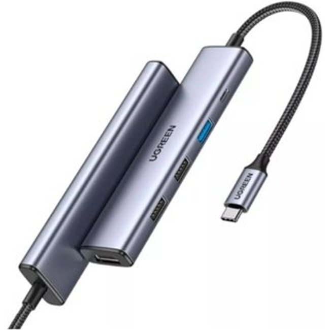 HUB Ugreen USB-C, 5 em 1, para HDMI, 1x USB 3.0, 2x USB 2.0 e USB-C PD 100W, Cinza - UG-15495