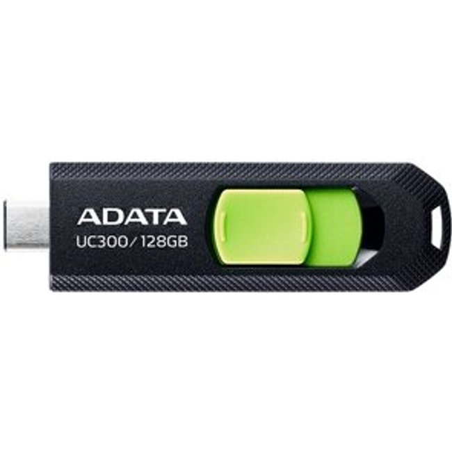 Pen Drive 128GB ADATA UC300, USB 3.2, OTG, Dual Conector, Retrátil, Preto e Verde - ACHO-UC300-128G-RBK/GN