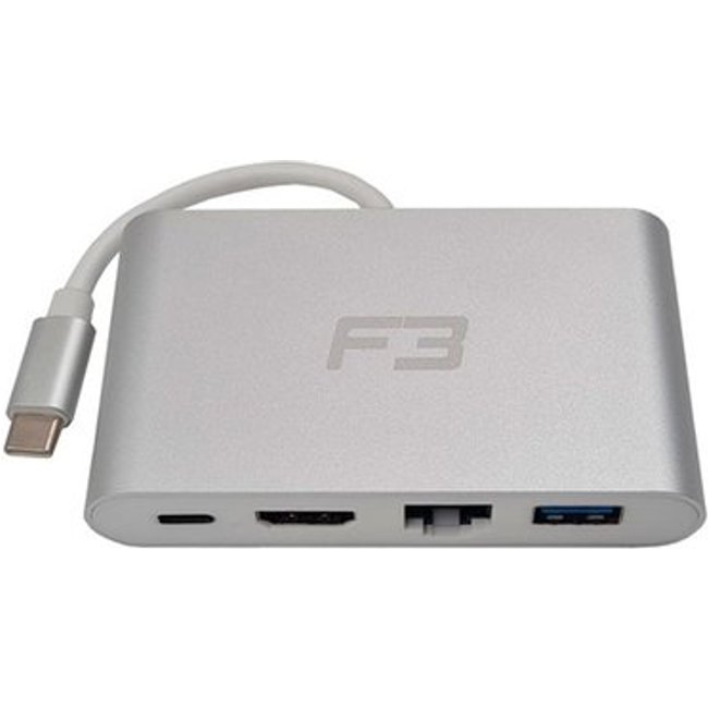 HUB F3 Adaptador USB-C 3.1, 4 em 1, para HDMI 4K, Ethernet, USB 3.0, USB-C - RJ45-JC-TYC-401