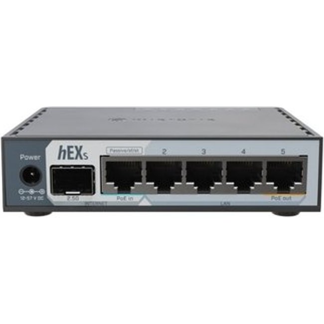 Roteador MikroTik hEX S (2025) E60IUGS, 5 Portas Gigabit Ethernet, 1 Porta SFP 2.5Gbps, RouterOS