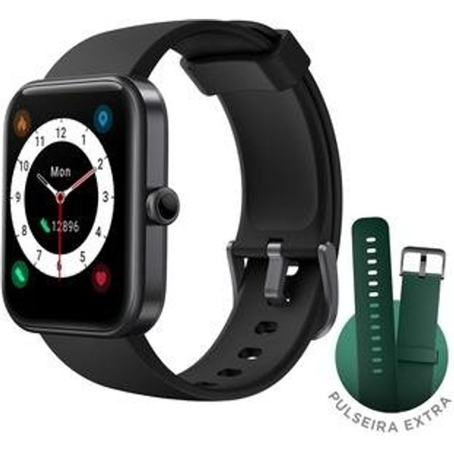 Smartwatch KaBuM! smart 700, Preto, Pulseira Extra Verde Escuro, Compatível IoT Alexa - KBSAC018