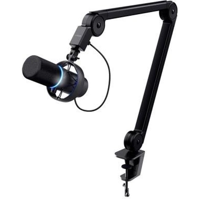Microfone Gamer GXTrust 255+ Onyx com Braço Profissional, Shock Mount, Filtro Pop, Redução de Ruído, LED, Preto - 24354