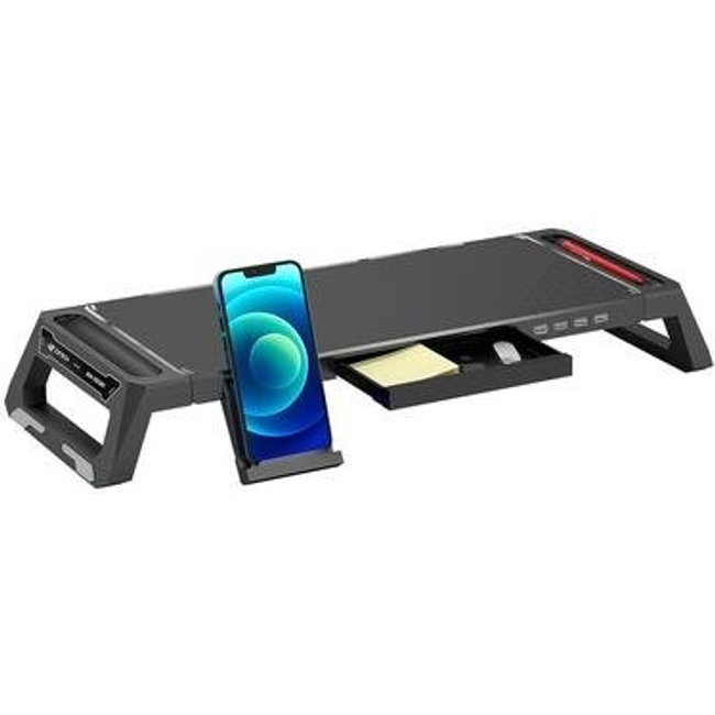 Suporte Base para Monitor C3Tech, Suporta Até 50kg Dobrado e 20kg Aberto, 4 Saídas USB 2.0, Preto - BM-100BK