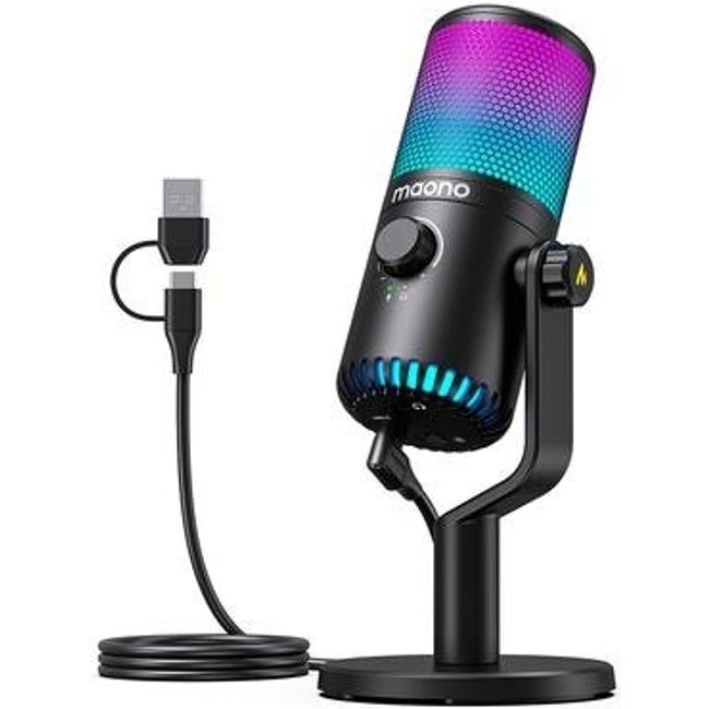 Microfone Condensador Gamer Maono USB, RGB, Programavel - Preto - DM30RGB (BLACK)
