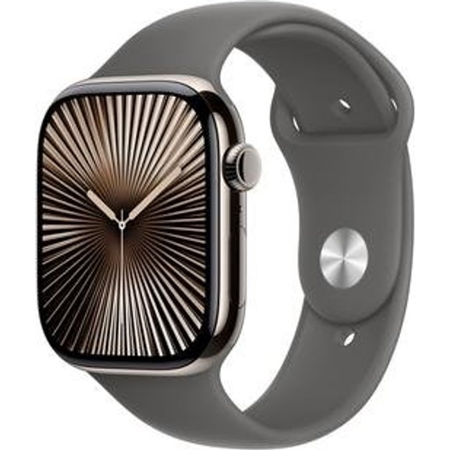 Apple Watch Series 10 GPS + Cellular, Caixa Natural de Titânio de 46 mm, Pulseira Esportiva Cinza-Pedra, Tamanho M/G - MWYA3AM/A