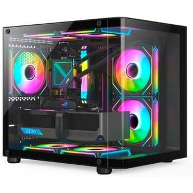 Gabinete Gamer HAYOM, Mini Tower, Lateral e Frontal em vidro, 4x FANs, Preto - GB1798