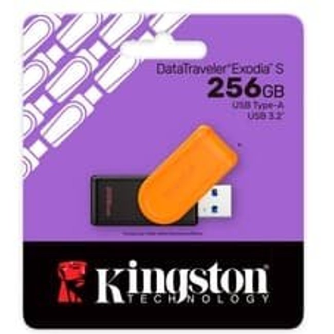 Pen Drive Kingston DataTraveler Exodia S, 256GB, USB 3.2 Gen 1, Laranja - DTXS/256GB