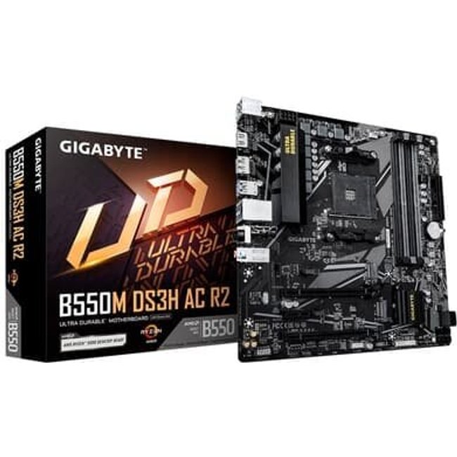 Placa Mãe Gigabyte B550M DS3H AC R2, AMD AM4, Micro ATX, DDR4, RGB, Wi-Fi 6, Bluetooth, Preto - B550M DS3H AC R2