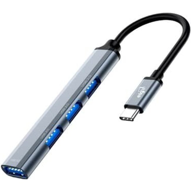 Adaptador HUB ELG USB 4 Em 1, Entrada Tipo-C para 4 Portas USB-A, Cinza - HUB41A-v2