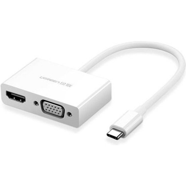 HUB Conversor Ugreen, USB-C para HDMI e VGA, 15cm, Branco - UG-30843
