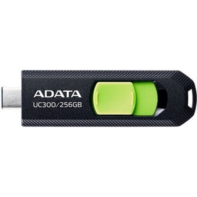 Pen Drive 256GB ADATA UC300, USB 3.2, OTG, Dual Conector, Retrátil, Preto e Verde - ACHO-UC300-256G-RBK/GN
