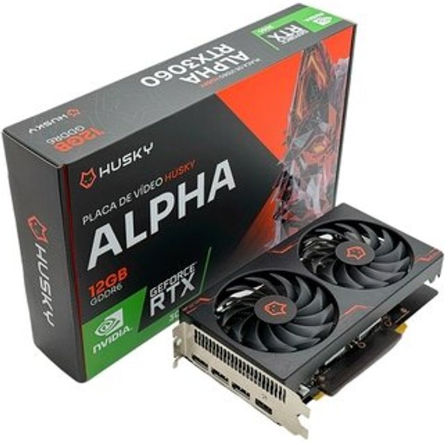 Placa De Vídeo Husky Alpha RTX 3060, Nvidia, 12GB, GDDR6, 192-Bit, Dual Fan, HDMI, 3x DisplayPort - HVG023060