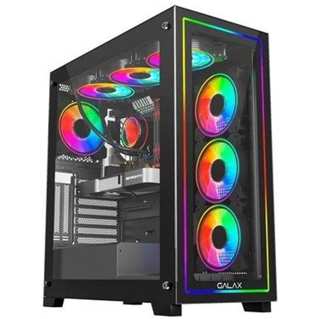 Gabinete Galax Omega Black, Mid Tower, ATX, Frontal de Vidro, 4X FAN ARGB, Preto - GLX-OMEGA-2067