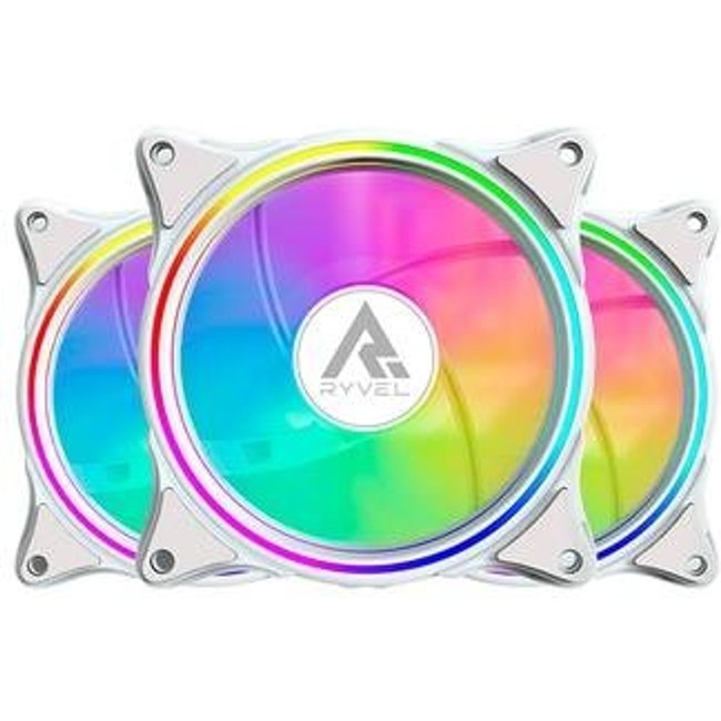 Kit Com 3 Ventoinhas Ryvel Lycan, 3x 120mm, Led ARGB, Branco - RY-FN-LY-WT