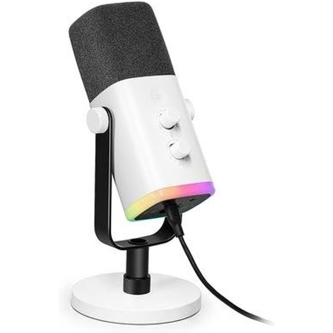 Microfone Dinâmico Gamer Fifine Ampligame, RGB, Cardióide, USB-C, Anti-Ruído, Para Streaming, Branco - AM8W