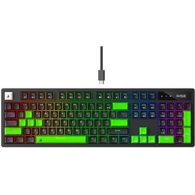 Teclado Mecânico Gamer 2 em 1 Rise Mode GM2 Full Black and Green RGB Switch Outemu Brown, USB-C, Preto - RM-TCM-GM2F-BBRO