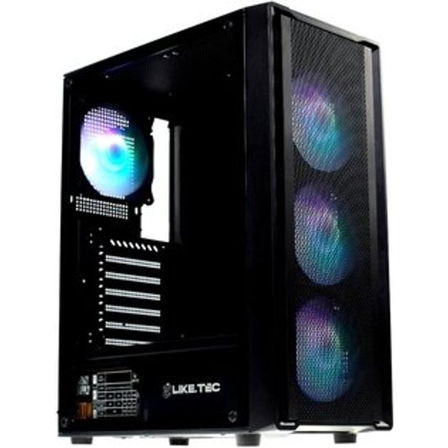 Gabinete Gamer Liketec Storm, Mid Tower, Rainbow, ATX, Lateral em Vidro Temperado 3 Ventoinhas, Preto - LC-MT-STORM-2088