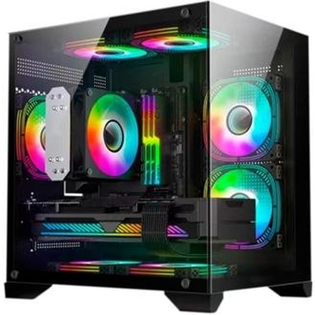 Gabinete Gamer Hayom GB1790, Mini Tower, M-ATX, Lateral e frontal em Vidro Temperado, 4x Fans, Preto - GB1790