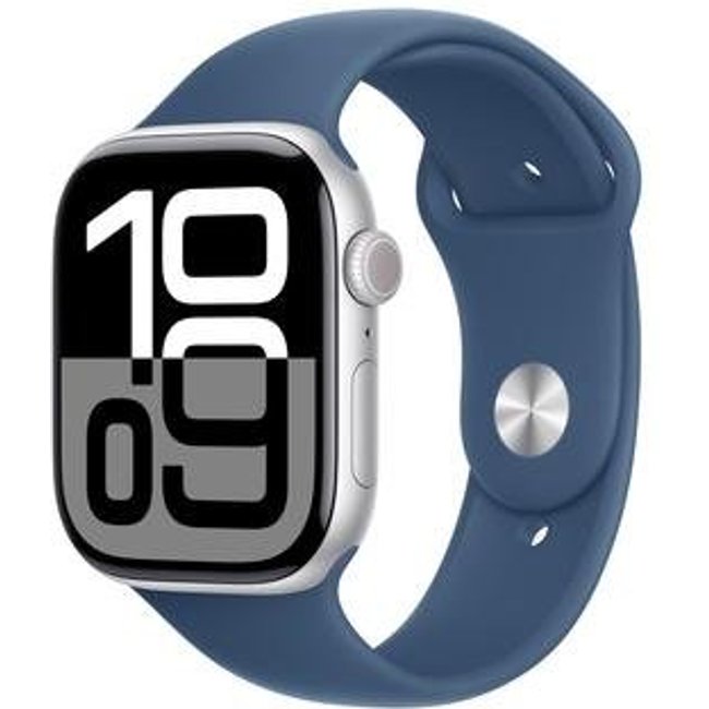 Apple Watch Series 10 GPS + Cellular, Caixa Prateada de Alumínio de 46 mm, Pulseira Esportiva Denim, Tamanho M/G - MWY13AM/A
